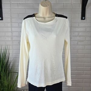 Lauren Ralph Lauren Off White Fitted Ribbed Long Sleeve Top Large
